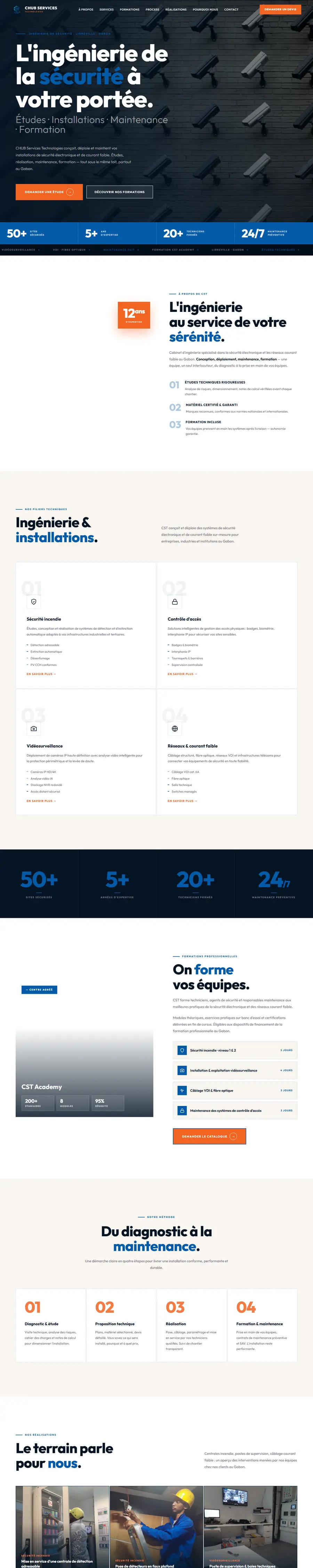 Le site Chub Services, page d'accueil