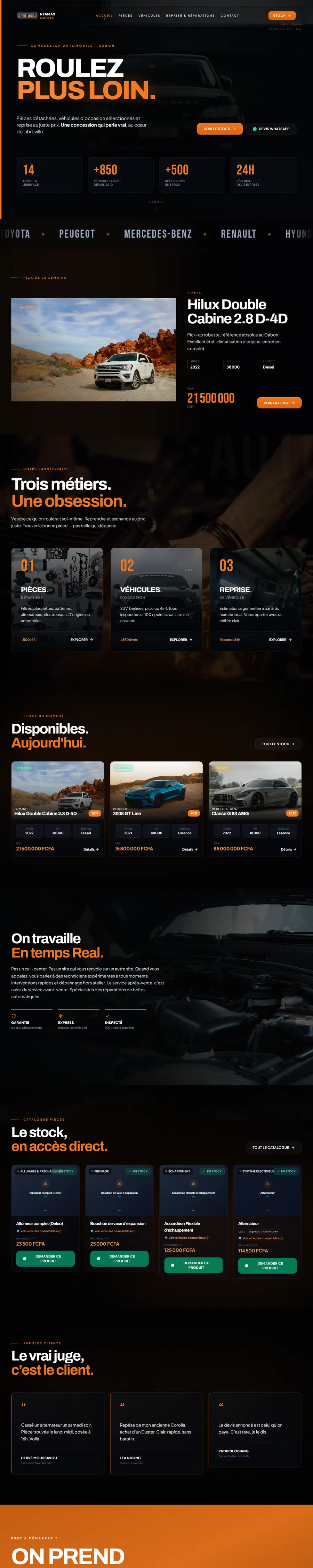 Le site NPS · Nyamax Parts, page d'accueil
