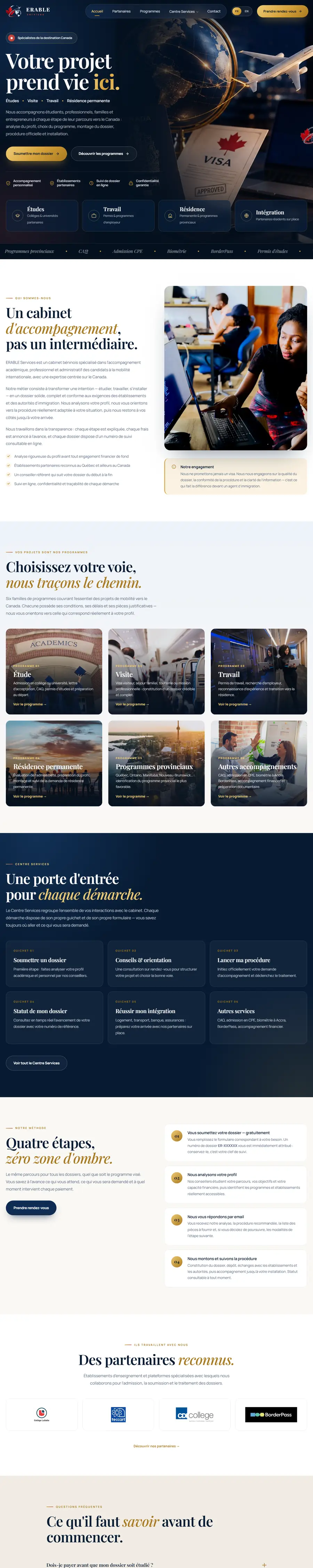 Le site ERABLE Services, page d'accueil