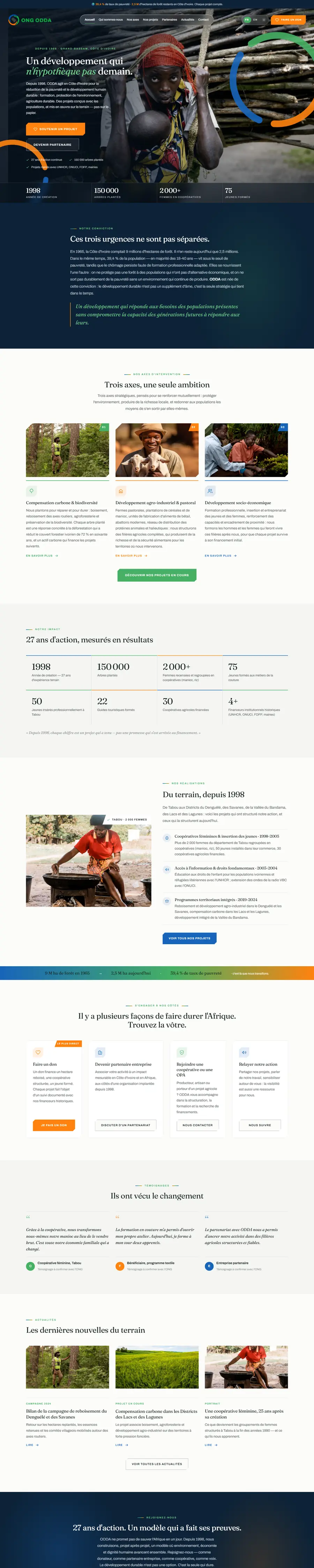 Le site ONG ODDA, page d'accueil
