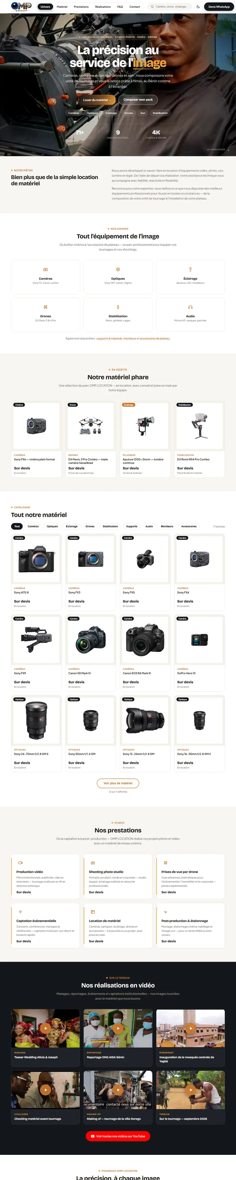 Le site OMP Location, page d'accueil
