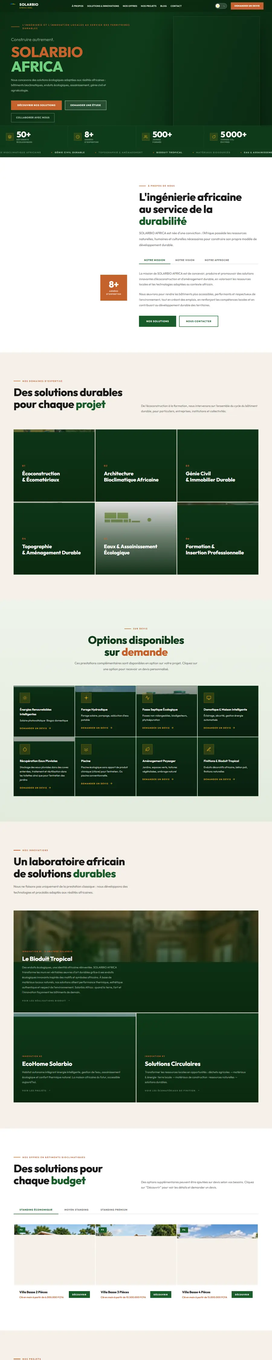 Le site Solarbio Africa, page d'accueil